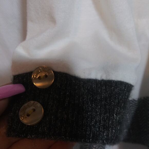 Tricot Chic Knit Cream and Black Long Sleeve Graphic Top Odd Art Luxury Size 10 - Picture 7 of 15